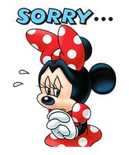 a minnie mouse cartoon with the words sorry on it's back and an image of mickey