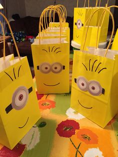 yellow paper bags with minion faces on them