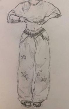 a drawing of a person wearing pants with stars on them