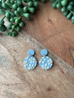 Stud earring made from Polymer clay. Abstract daisy design with pale blue earring. Light Blue Clay Earrings, Blue Dangle Flower Earrings In Polymer Clay, Cute Handmade Light Blue Earrings, Blue Everyday Flower Jewelry, Cute Blue Polymer Clay Earrings, Blue Clay Earrings, Clay Abstract, Blue Clay, Daisy Design