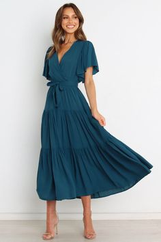 Barker Dress - Teal - Petal & Pup USA Bohemian Midi Dress, Sandakan, Short Sleeve Maxi Dresses, Teal Dress, Tiered Midi Dress, Work Party, Party Outfits, Style Maxi Dress, Ruffle Sleeves