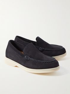 Loro Piana Kids' 'Summer Walk' loafers are just like the popular adult version. Made in Italy from supple suede, they're treated for waterand stain-resistance and set on non-slip latex soles. There's also a space to inscribe your child's name, so they'll feel really personal to them. Lora Piana, Suede Loafers For Men, Mens Suede Loafers, Loafers For Men, Kids Collection, Loro Piana, Suede Loafers, Tailored Shirts, Summer Kids