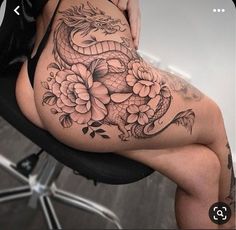 Bum Tattoo Women, Empowerment Tattoo, Upper Thigh Tattoos, Cute Thigh Tattoos, Bum Tattoo, Hip Thigh Tattoos, Hip Tattoos Women, Leg Tattoos Women, Pretty Tattoos For Women