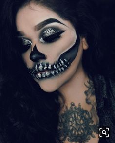 Halloween Skeleton Makeup, Glam Skull, Holloween Makeup, Catrina Tattoo, The Mask Costume