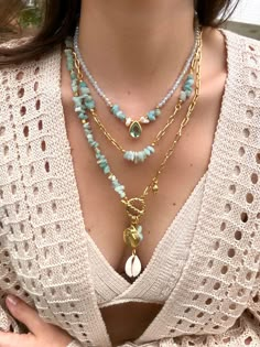 Mix De Colares Elos Fina E Cascalho Amazonita Gota Berilo – Tiff Joias Jewelry Collage, Collar Hippie, Runway Jewelry, Crystal Bead Jewelry, Boho Statement Necklace, Jewerly Beads, Accesories Jewelry, Trending Necklaces