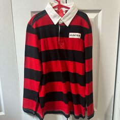 Hunter For Target Boy’s Long Sleeve Striped Rugby Polo Shirt Nwt Brand: Hunter For Target Size: Boys Medium 8/10 Red And Navy Blue Bold Striped Long Sleeve Rugby Polo Shirt. Contrasting White Collar. Black Long Sleeve T-shirt For School, Red Long Sleeve T-shirt For School Spirit, School Spirit Long Sleeve Shirt With Letter Print, Long Sleeve School Spirit Shirt With Letter Print, Long Sleeve School Spirit Tops, Long Sleeve Tops With School Spirit, Long Sleeve Tops For School Spirit, Red Fall Tops For School, Target Shirts