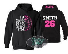 Glitter Basketball Hoodie | I'll Always be her Biggest Fan | Basketball Hoodie | Customize with your Team & Colors | Adult or Youth Sizes PLEASE READ BEFORE ORDERING WE CANNOT RUSH ORDERS OR CREATE NEW DESIGNS DURING PEAK SEASON AUG - MAY. IF YOU NEED TO CANCEL PLEASE DO SO WITHIN 24HRS Please read full description before ordering we cannot be responsible for mistakes made by not reading the full description. If you want to upgrade hoodie to Bella Canvas here is the link to purchase https://www. Sports Hoodies Design, Basketball Fan Shirts Ideas, Basketball Shirts For Best Friends, Sports Mom Hoodie Ideas, Basketball Gf Shirts, Basketball Shirts For Girlfriends, Basketball Gf Hoodie, Basketball Girlfriend Hoodies, Basketball Hoodie