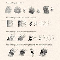 an image of different types of lines and shapes on paper with text that reads crosshating, straight lines, multiple techniques