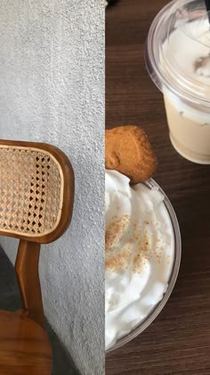 two pictures side by side, one with whipped cream and the other with cookies