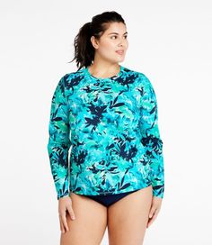 Get maximum coverage and comfort in a lightweight, breathable layer for water and land. Silky smooth performance fabric has a colorful print, dries fast and feels great all day – it’s the ultimate swim shirt for long, sunny days. Slightly Fitted: Softly shapes the body. Falls at hip. In a super-soft blend of 86% nylon and 14% Xtra Life® Lycra. UPF 50+ fabric blocks at least 97. 5% of the sun's UV rays — 10x more than a white cotton tee. Handwash, line dry. Wicks moisture and dries quickly for ma Casual Rash Guard With Uv Protection For Spring, Casual Spring Rash Guard With Uv Protection, Casual Uv Protection Rash Guard For Spring, Green Casual Rash Guard For Swimming, Casual Green Rash Guard For Swimming, Green Casual Rash Guard For Beach, Casual Green Rash Guard For The Beach, Casual Green Rash Guard For Beach, Green Long Sleeve Tops With Upf 50+