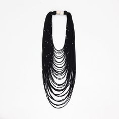 Multi strands textile statement necklace - long multi strands black and silver necklace - multi strands scarf necklace Beige Necklace, Textile Necklace, Long Statement Necklace, Scarf Necklace, Fabric Necklace, Neck Piece, Statement Necklaces, Necklace Long, Multi Strand Necklace