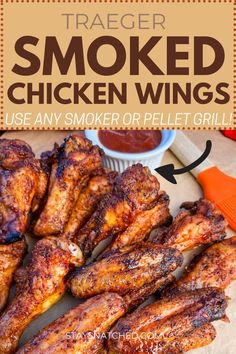 grilled chicken wings on a cutting board with bbq sauce