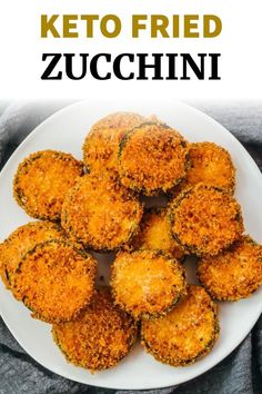 keto fried zucchini on a white plate