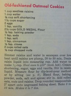 an old - fashioned oatmeal cookie recipe is shown in the book,