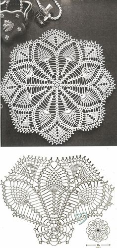 an image of crocheted doily on the left, and in the middle