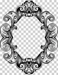 a black and white circular frame with swirls on the edges, as well as an ornate