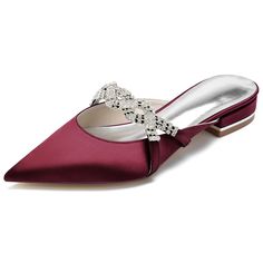 Shop Burgundy Satin Pointed Toe Jewelry Flat Wedding Mule Shoes color Burgundy for Anniversary, Going out, Hanging out, Wedding with worldwide Free shipping & Free return. Bridal Party Shoes, Wedding Shoes High Heels, Rhinestone Wedding Shoes, Embellished Shoes, Crystal Heels, Rhinestone Flats, Wedding Flats, Bridal Shoes Flats, Wedding Dress Shoes