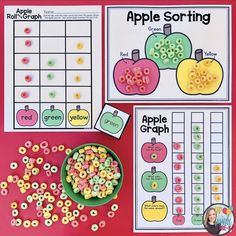 an apple sorting game with apples and cereal