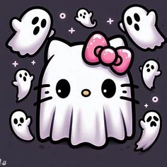 a hello kitty wallpaper with ghost around it