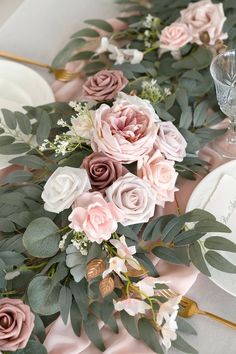 Dusty Rose Wedding Theme, Banyan Leaf, Rose Wedding Theme, Sage Green Wedding Colors, Eucalyptus Flower, Garland Ideas, Spring Summer Wedding, Summer Wedding Decorations, Green Wedding Colors