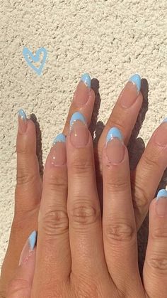 Light Blue Nail Designs 2024, Light Blue Nail Inspo Acrylic, French Blue Nails, Beach Nails Aesthetic, Beach Inspired Nails, Trendy Beach Nails, Cute Beach Nails, Light Blue Nail Ideas, Nails Inspo Short