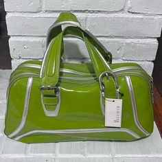 Cute Bag By Maxximum See Last 3 Pics ~ Some Scuffs On Handles Green Satchel With Zipper Closure For Shopping, Green Satchel With Handles For Spring, Spring Green Satchel With Handles, Green Double Handle Satchel For Spring, Boho Green, Boho Designs, Green Bag, Cute Bag, Lime Green