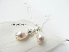 Vintage Style Bridal Earrings, White or Ivory, Bridal Earrings, Ear Threads, French Wire Pearl Wedding Jewelry by NikkiHillsDesign Pearl Wedding Jewelry, Pearl Bridal Earrings, Teardrop Bridal Earrings, Long Bridal Earrings, Long Pearl Earrings, Silver Threader Earrings, Long Silver Earrings, Bridal Jewellery Design, Bridal Pearl Necklace