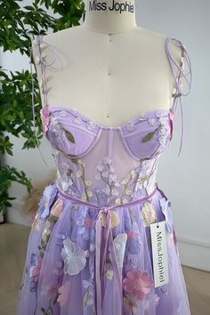 MissJophiel Embroidery Floral Corset Lavender Dress with Removable Tie Straps Sewing Hobby, Floral Floor, Luxurious Dress, Corset Design, Lavender Dress, Luxurious Dresses, Spring Wedding Dress, Floral Corset, Lavender Dresses