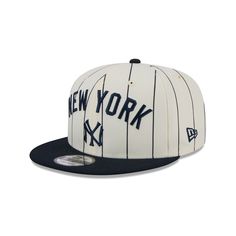 The New York Yankees Jersey Pinstripe 9FIFTY Snapback features an embroidered Yankees Cooperstown wordmark above a team logo at the front panels with a green undervisor and a snapback closure at the rear. Baseball Season Snapback Hat With Embroidered Logo, Embroidered Logo Six-panel Snapback Hat For Baseball Season, Embroidered Logo Snapback Hat For Baseball Season, Throwback White Snapback Baseball Cap, Adjustable Striped Baseball Cap, Collegiate Six-panel Snapback Hat With Embroidered Logo, White Throwback Snapback Hat For Sports Events, Collegiate White Snapback Hat With Flat Bill, White Snapback Hat For College