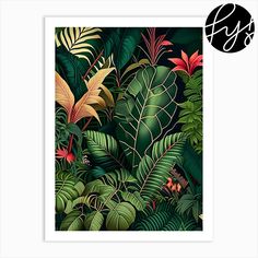 a painting of tropical plants and leaves