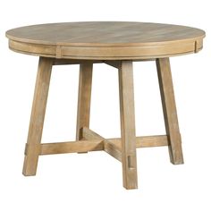 a round wooden table with two legs