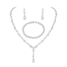 PRICES MAY VARY. Cubic Zirconia (CZ) is an affordable, conflict-free alternative to diamond that reveals brilliant shine and a meticulous cutv Necklace Length: about 43cm (16.9") + 2cm (0.78") extra extension fold over clasp. Earring Size: about 0.27" by 1.1" Bracelet Length: adjustable in 16.4 - 19.4cm The bridal wedding jewelry set, inlaid with clear shining teardrop cubic zirconia, is shiny and eye-catching You can wear the bridal wedding jewelry set for your big day, or other party. Great gi Wedding Dangle Jewelry Sets With Sparkling Stones, Crystal Drop Jewelry Sets For Anniversary, Diamond White Crystal Pear-shaped Jewelry, Diamond White Pear-shaped Crystal Jewelry, Pear-shaped Crystal Jewelry In Diamond White, Crystal Drop Jewelry Sets For Gift, Pear-shaped Diamond White Crystal Jewelry, Gift Crystal Drop Jewelry Sets, White Cubic Zirconia Dangle Jewelry Set