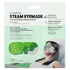 Self-Heating Contains Melatonin Special Steam System Tired, Dry Eyes? Relieves and relaxes dry eyes with thermal spring water steam in just 20 minutes! Mineral rich thermal water soothes and relaxes tired eyes. Goggle design fits securely and comfortable around the eyes. Patented technology releases and maintains 40C (104F) moist heat up to 20 minutes. Size: 5.45. Thermal Spring Water, Warm Compress, Dry Eyes Relief, Thermal Water, Moist Heat, Skin Care Masks, Thermal Spring, Tired Eyes, Cosmetic Skin Care