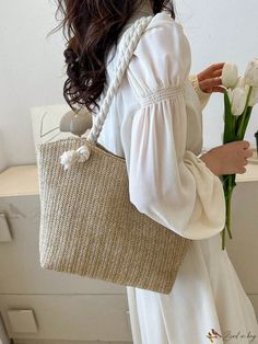 Bird in Bag - Stylish Handmade Rattan Tote Bag with Braided Rope Strap - Ideal for Womens Casual Beach Outings, Trendy Holiday Accessory and Fashionable Shoulder Tote with Spacious Capacity Beige Braided Shoulder Bag For Beach, Beach Bag With Braided Details In Beige, Eco-friendly Shoulder Bag With Braided Handles For Beach Season, Eco-friendly Beige Braided Beach Bag, Eco-friendly Rattan Shoulder Bag For Beach, Canvas Beach Bag, Braided Rope, Womens Casual, Shopping Tote