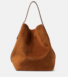 Belted suede tote bag in brown - Toteme | Mytheresa Executive Fashion, Suede Tote Bag, Suede Tote, Cashmere Wrap, Gucci Fashion, Leather Ballet Flats, Harpers Bazaar, Autumn Inspiration, Leather Tote Bag