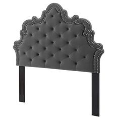 Elevate your bedroom decor with the gracefully ornate Arabella Button-Tufted Performance Velvet King/California King Headboard. This Victorian style Cali King headboard is a charming centerpiece in your master bedroom or guest bedroom, featuring a playfully carved border with nailhead trim. Arabella is a delightfully detailed focal point with an artful silhouette, complementing mid-century modern or eclectic settings. This upholstered headboard is built on a solid plywood frame, tailored in stai Cali King Headboard, Bedroom Modern Contemporary, California King Headboard, Mid Century Bedroom, Plywood Frame, Bedroom Modern, King Headboard, Grey Velvet, Upholstered Headboard