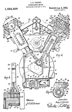 an old motorcycle engine diagram from the early 1900's