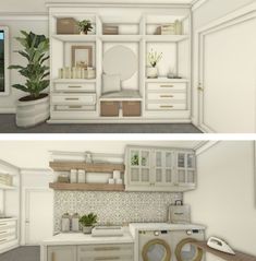 two renderings of the same room in a house, each with their own washer and dryer