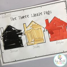 the three little pigs are cut out from construction paper and placed on a white board