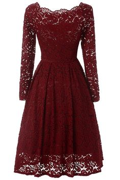 Burgundy A-line Lace Homecoming Dress With Long Sleeves Fitted A-line Lace Midi Dress, Fitted Lace A-line Midi Dress, Formal A-line Lace Dress, Fitted Lace A-line Dress, Fall Cocktail A-line Dress, Fall Wedding A-line Dress, A-line Lace Party Dress, Fall A-line Cocktail Dress, Winter Cocktail A-line Dress