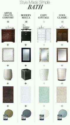 bathroom furniture and accessories are shown in the same color scheme, but with different styles