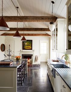 the kitchen is clean and ready to be used as a dining room or family room