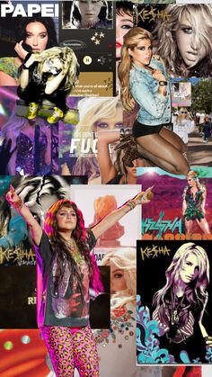 the collage shows many different images of women in colorful outfits and hair styles, including one