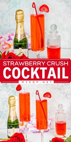 Look no further than The BEST Strawberry Crush Cocktail! It's a perfect Valentine's Day cocktail recipe. With a combo of fresh strawberries and champagne, this easy Valentine's Day drink is refreshing and delicious with a vibrant color! July Cocktails, Fruity Cocktail Recipes, Fruity Mixed Drinks, Cocktails To Make At Home, Fun Party Drinks, Strawberry Crush, Easy Mocktail Recipes