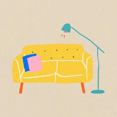 an illustration of a couch with a lamp on it