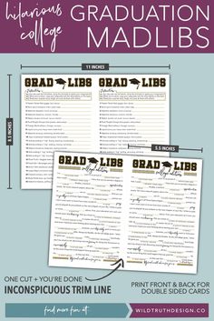 an image of graduation mad libs with the text, congratulations to graduates and their parents