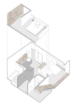 the floor plan of an apartment with two beds and one bathroom in each room, which is connected to another bedroom