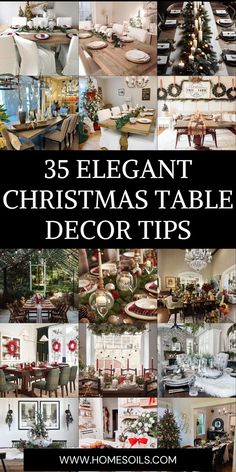 a collage of christmas table decor tips