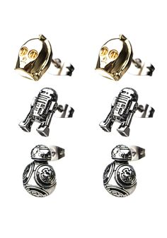 PRICES MAY VARY. Title: Star Wars Jewelry Unisex Adult Episode 8 BB-8, C-3PO and R2-D2 Stud Earrings Set, Gold/Silver, One Size. Product Type: Departments > Men > Jewelry > Earrings Star Wars Earrings, Star Wars Jewelry, Star Wars Fashion, Star Wars Droids, Geek Jewelry, Bb 8, R2 D2, Mom Jewelry, Star Wars Episodes