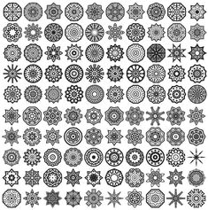 an assortment of black and white ornamental designs